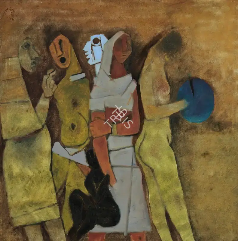 Husain, M.F. (Artist). Untitled (Four Women), 1971 | Painting, So.NeY/16.03.17, 2017 · Sotheby's