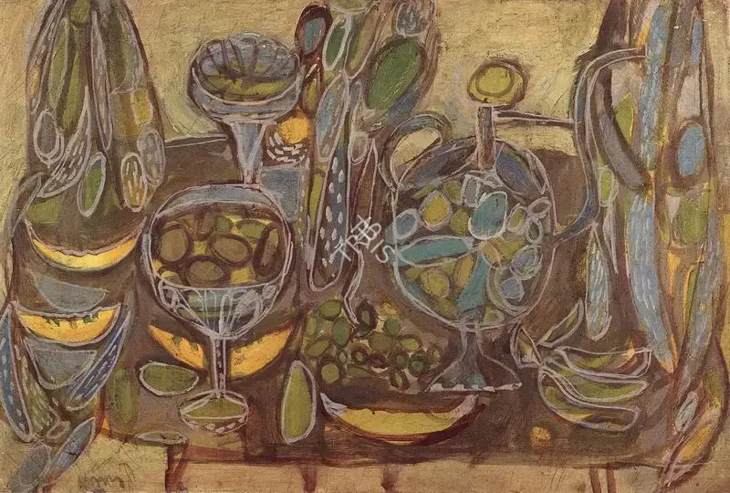 Subramanyan, K.G. (Artist). Still Life with Fruits. Oil on Canvas, 1961 | K.G. Subramanyan, 2003 | Painting | FineArts | 00566325