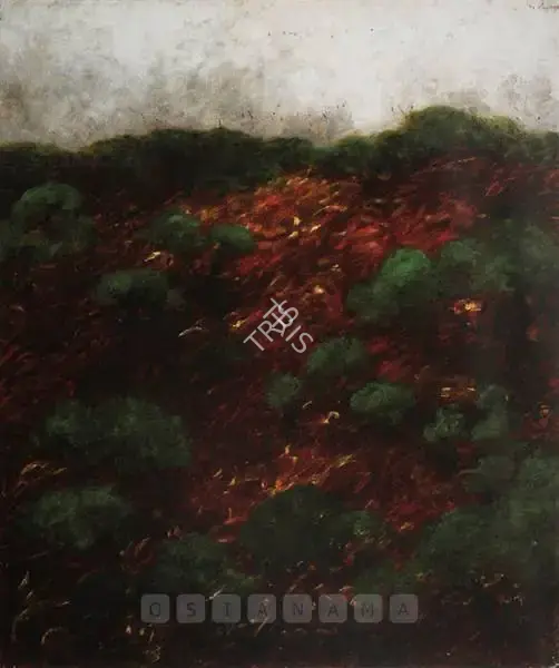 Paramjit Singh (Artist), Trees And The Red Ridge, 1989, Painting