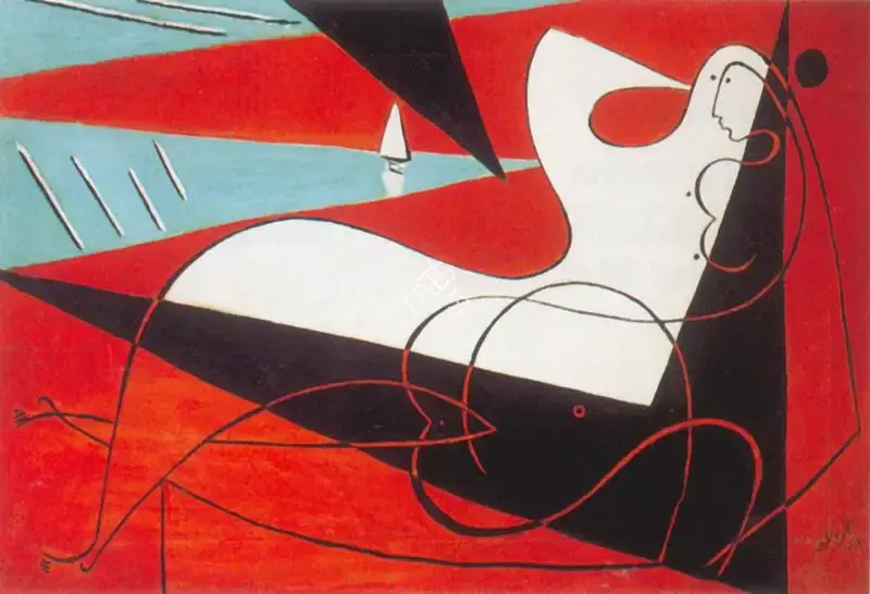 George Keyt (Artist), Figures by the Sea with a Ship, 1936, Painting