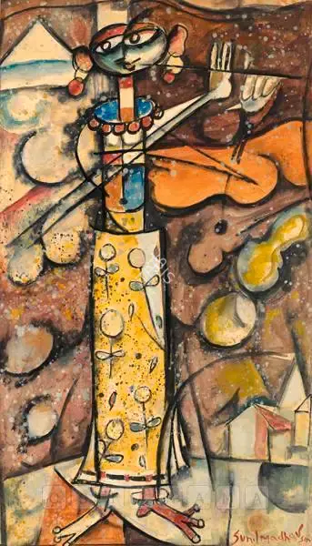 Sen, Sunil Madhav (Artist). Man With A Violin, n.d. | Painting, Os.Mum/21.03.09, 2009 · Osian's