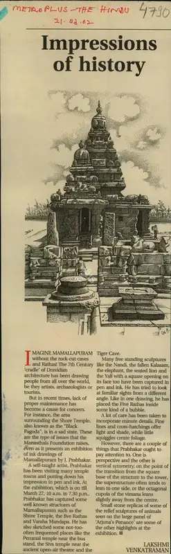 Lakshmi Venkatraman (Reporter), Impressions of History, 2002, Newspaper Clipping
