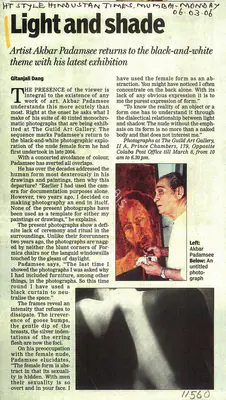 Gitanjali Dang (Writer), Light and Shade, 2006, Newspaper clipping