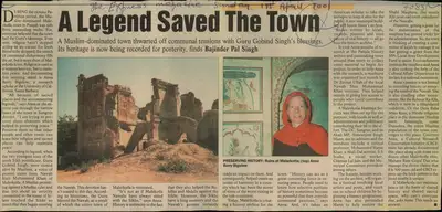 Bajinder Pal Singh (Reporter), A Legend Saved The Town, 2001, Newspaper Clipping