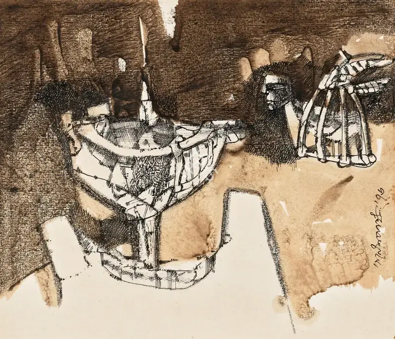 Ganesh Pyne (Artist), Untitled (After Crossing the Fountain), 1976, Painting