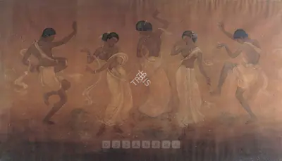 Pulin Behari Dutt (Artist), Maidens & Musicians Dancing, 1931, Painting