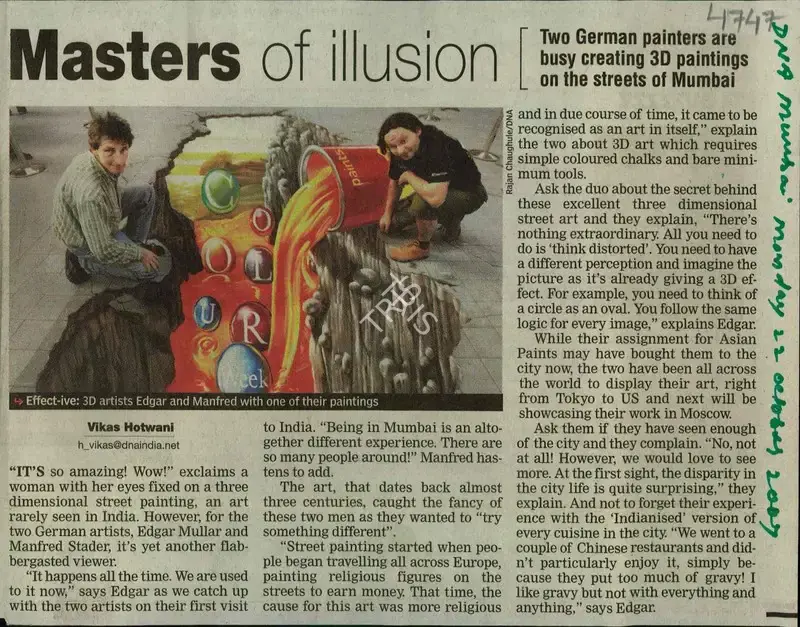 Vikas Hotwani (Reporter), Masters of illusion, 2007, Newspaper Clipping