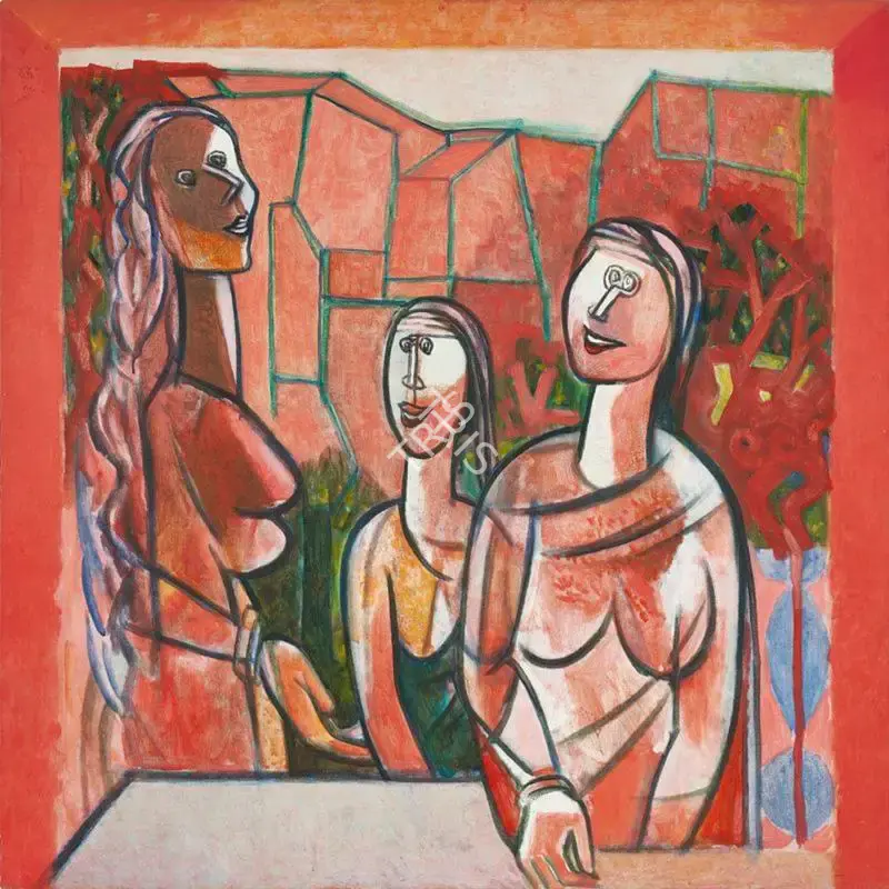 K.S. Kulkarni (Artist), Three Sisters, 1984, Painting