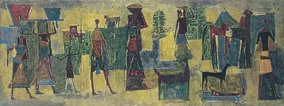 Dave, Shanti (Artist). Village Scene, c.1957 | Painting, Os.Del/01.03.06, 2006 · Osian's
