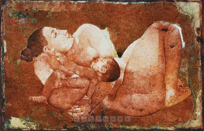 Jamil Naqsh (Artist), Mother And Child, 1995, Painting