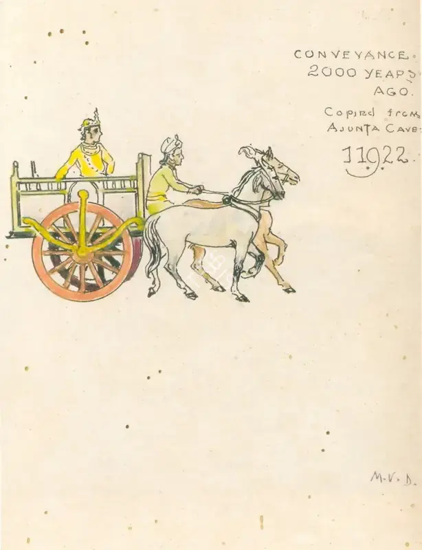 M.V. Dhurandhar (Artist), Coveyance 2000 years ago copied from the Ajanta Caves; Municipal worker, Painting