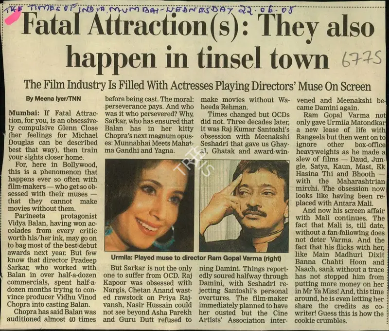 Meena Lyer (Reporter), Fatal Attraction (s): They also Happen in tinsel town, 2005, Newspaper Clipping
