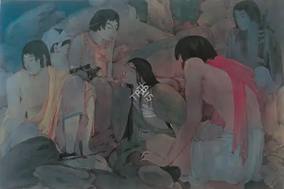 Ramgopal Vijaiwargiya (Artist), Draupadi & the Pandavas, 1939, Painting
