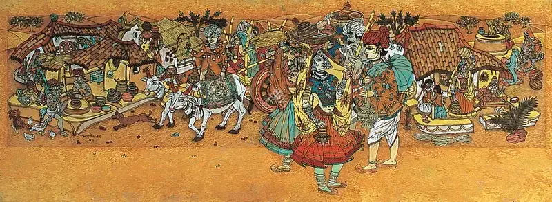 A.A. Almelkar (Artist), Village Scene, 1972, Painting
