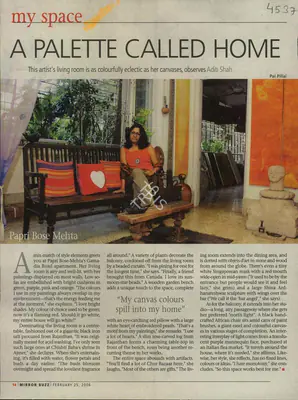 Aditi Shah (Reporter), A Palette Called Home, 2006, Newspaper Clipping