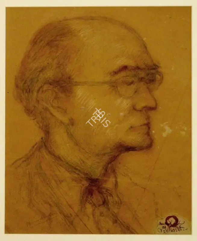 Mukul Dey (Artist), Portrait of the Artist Maurice Shellim, 1966, Drawing
