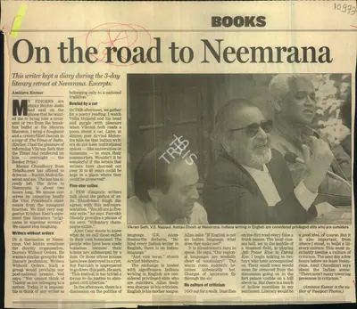 Amitava Kumar (Reporter), On The Road to Neemrana, Newspaper Clipping