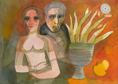 Badri Narayan (Artist), Man & Woman With Still Life, 2002, Painting