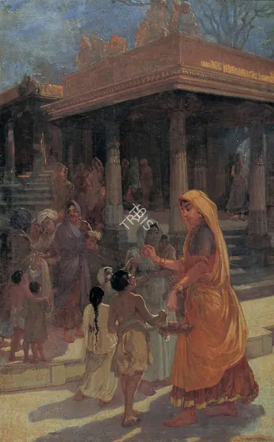 L.N. Taskar (Artist), Giving Alms Before the Temple, 1933, Painting