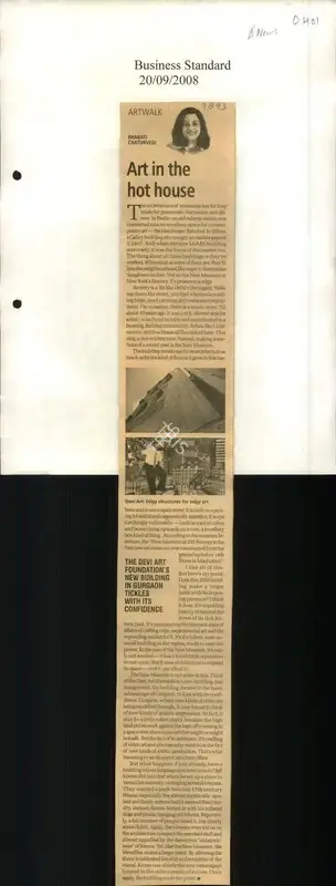 Bharati Chaturvedi (Reporter), Art in the Hot House, 2008, Newspaper Clipping