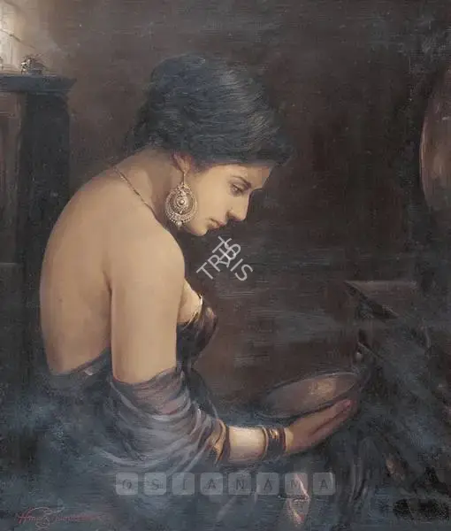 Hemendranath Mazumdar (Artist), Woman Before Mirror, 1920, Painting