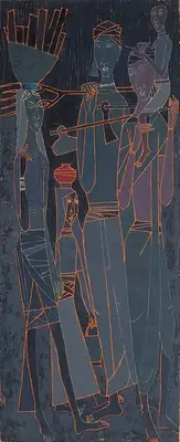 Shanti Dave (Artist), Villagers, 1955, Painting