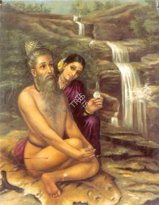 R. Regunatha Naidu (Artist), Viswamitra and Menaka, 1893, Painting