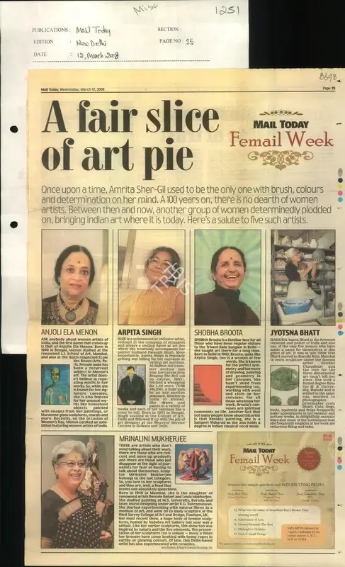 Archana Khare (Reporter), A Fair Slice of Art Pie, 2008, Newspaper Clipping
