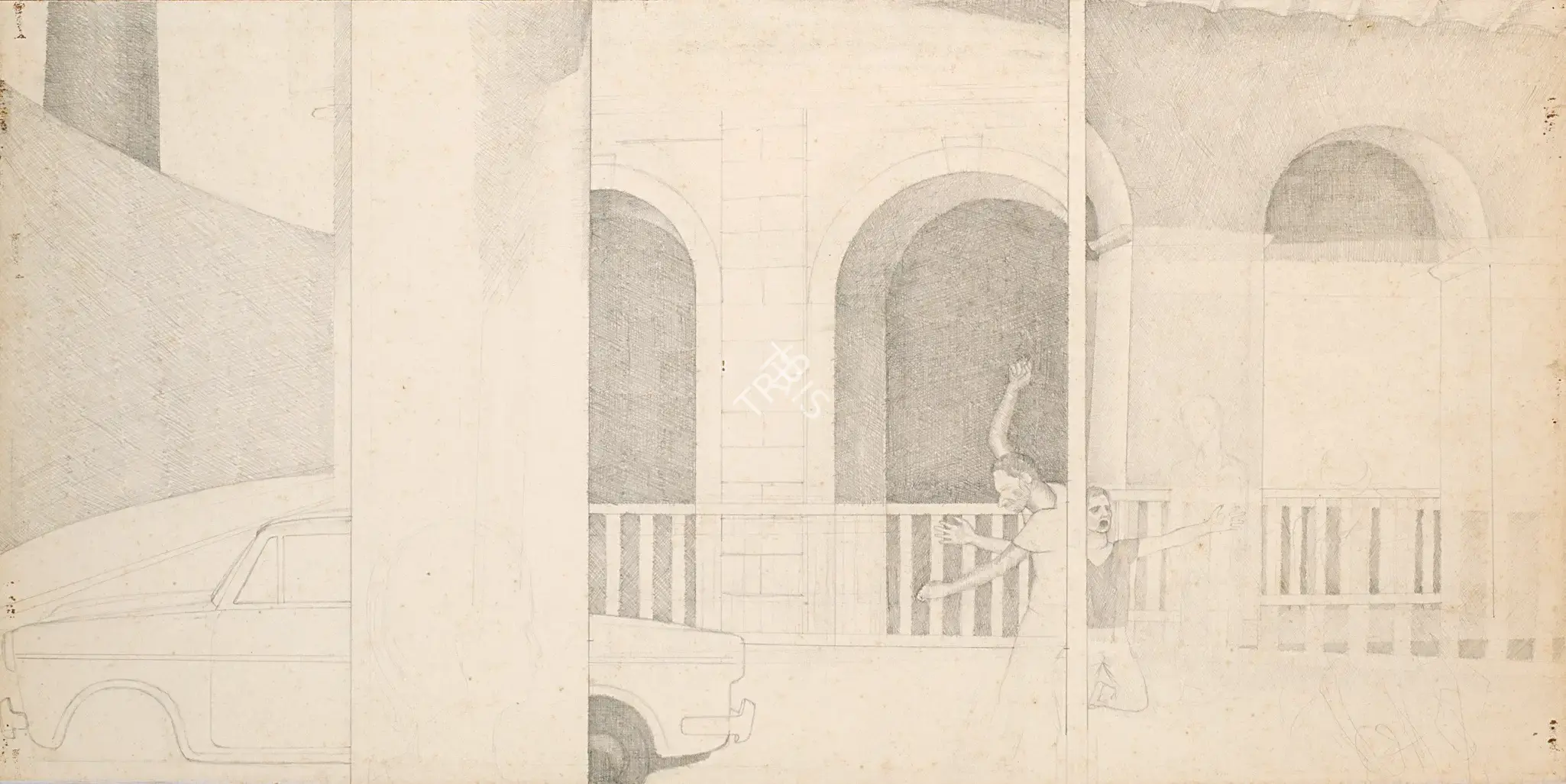 Sudhir Patwardhan (Artist), Study For Street Play, 1980, Drawing