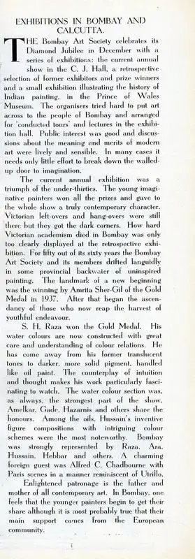 K.G. Subramanyan (Essayist), Exhibitions in Bombay and Calcutta, 1949, Essay