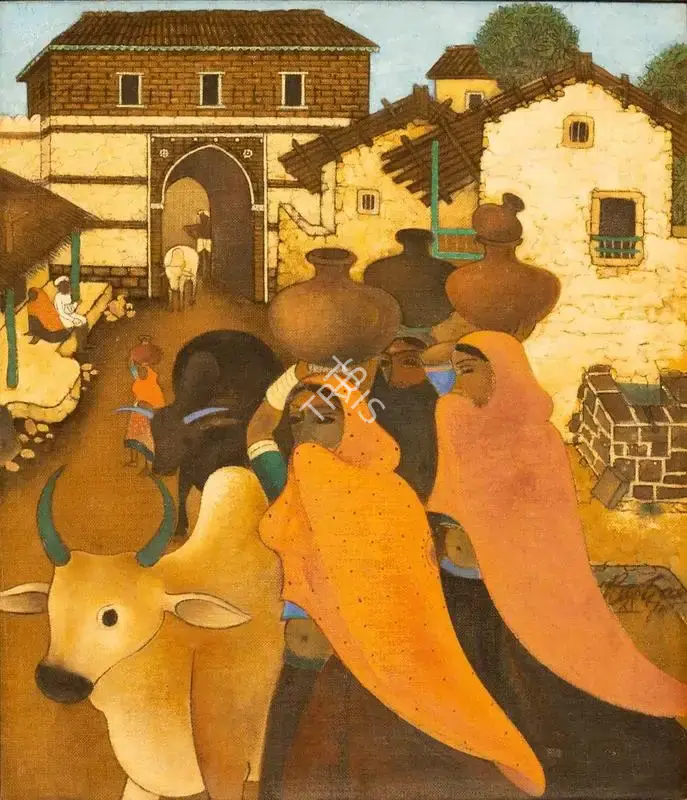A.A. Raiba (Artist), Untitled (Village women), 1970, Painting