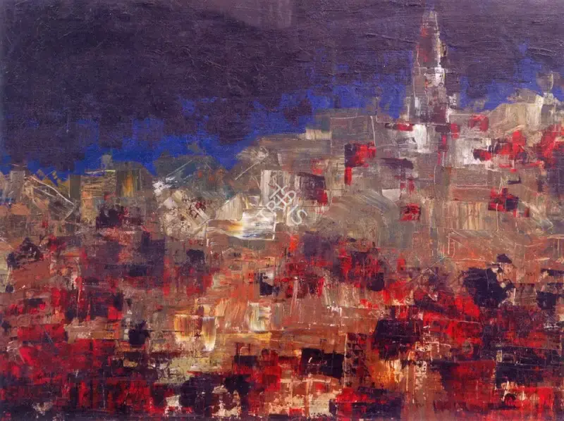 H.A. Gade (Artist), Landscape with Temple, Painting