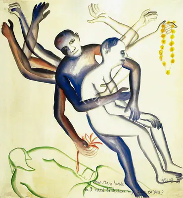Khakhar, Bhupen P. (Artist). How Many Hands Do I Need to
 Declare my Love to You?. Watercolour on Paper, 1994 | Bhupen Khakhar , 1998 | Painting | FineArts | 00149701