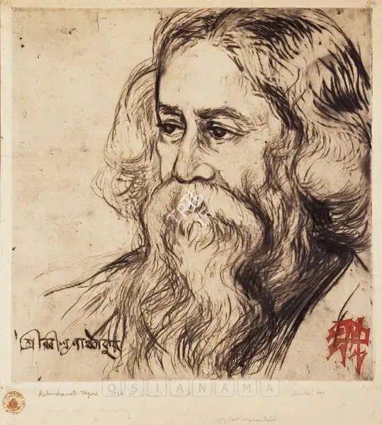 Mukul Dey (Artist), Portrait Of Rabindranath Tagore, 1926, Drawing