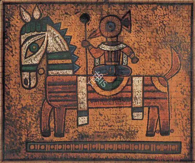 Jamini Roy (Artist), Garuda On Horseback, 1949, Painting