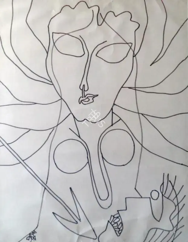 Karmakar, Prokash (Artist). Durga, 1997 | Drawing, Sa.Onl/20.05.21, 2021 · Saffronart