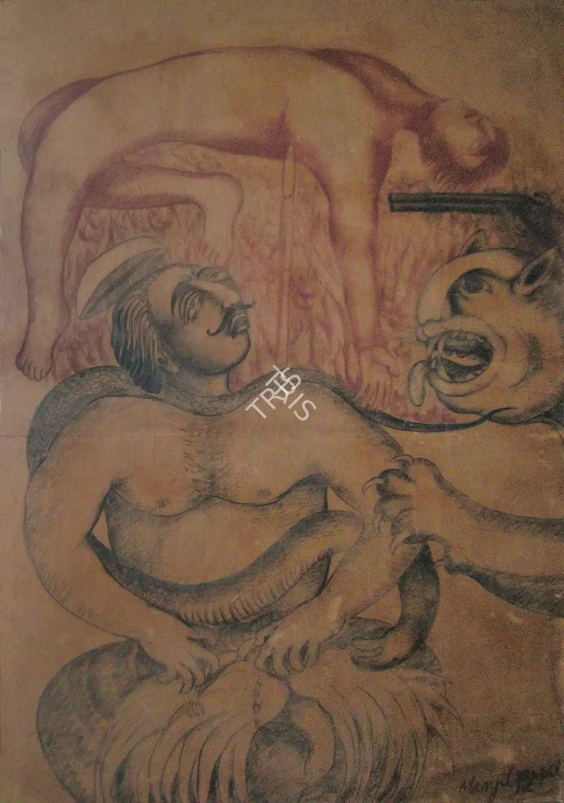 Manjit Bawa (Artist), Death Of Safdar Hashmi, 1989, Drawing