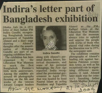 Unknown (Writer), Indira Gandhi , 2009, Newspaper Clipping