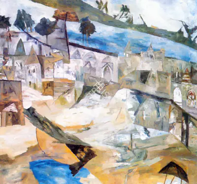 Ramkumar (Artist). Benares Landscape, 1997 | Painting, Ch.Lon/02.06.98, 1997