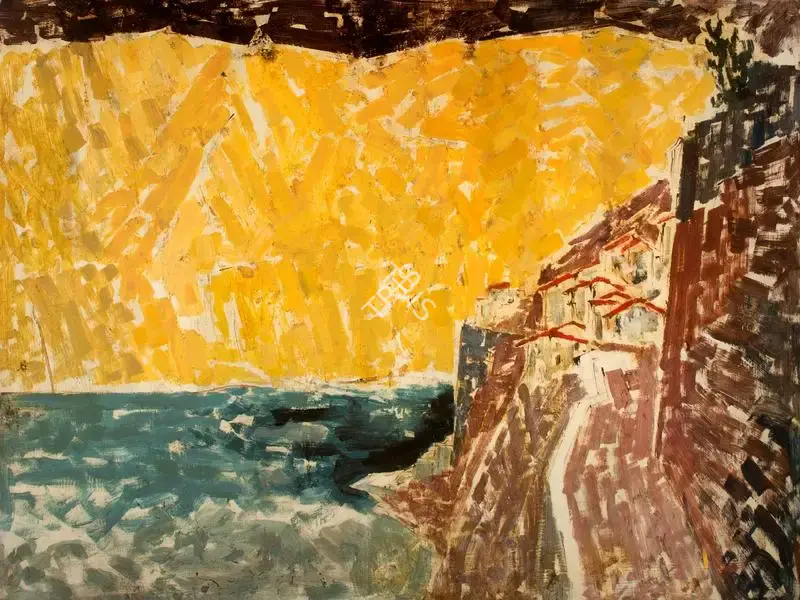 N.S. Bendre (Artist), Untitled (Hillside/Gorge), 1950, Painting