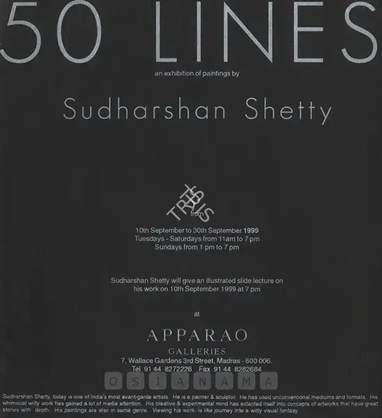 Sudarshan Shetty (Artist), 50 Lines, 1999, Solo Exhibition Invitation