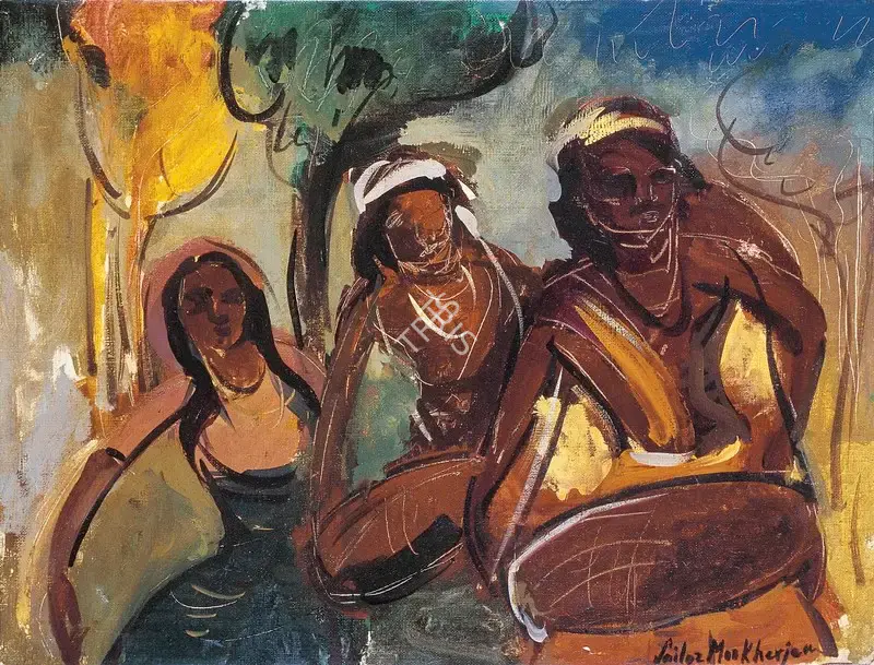 Sailoz Mookherjea (Artist), Drummers, 1955, Painting