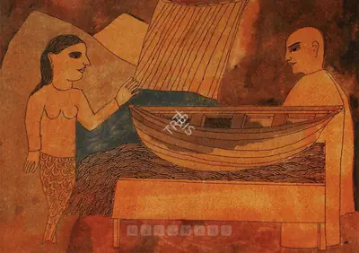 Badri Narayan (Artist), The Monk And The Mermaid, 2005, Painting