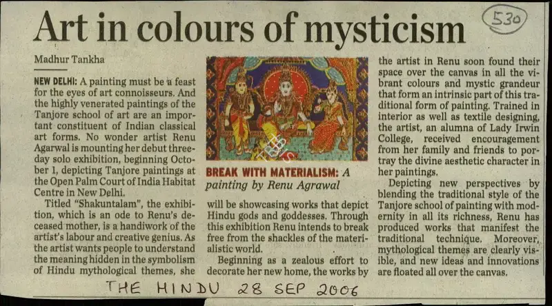 Madhur Tankha (Reporter), Art in Colours of Mysticism, 2006, Newspaper Clipping