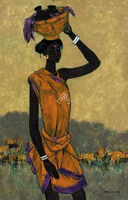 A.A. Almelkar (Artist), Indian Woman Returning From Well, Painting