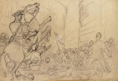Chittaprosad (Artist), Struggle for Independence, 1944, Drawing