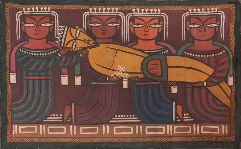 Jamini Roy (Artist), Christ's Body with the Virgins, 1947, Painting