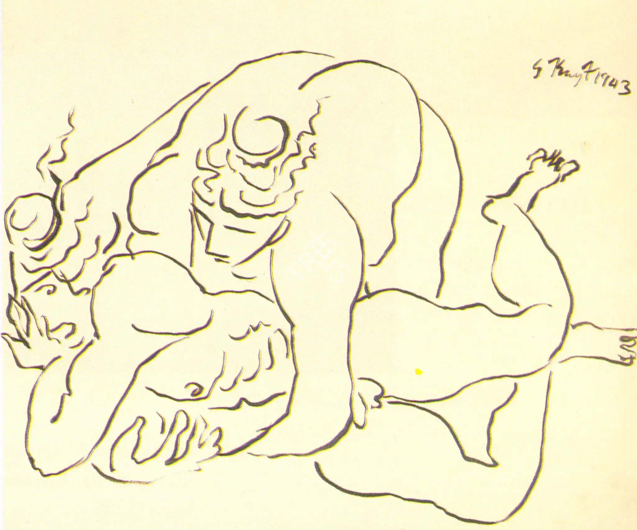 George Keyt (Artist), Study For Bhima Jarasandha, 1943, Drawing