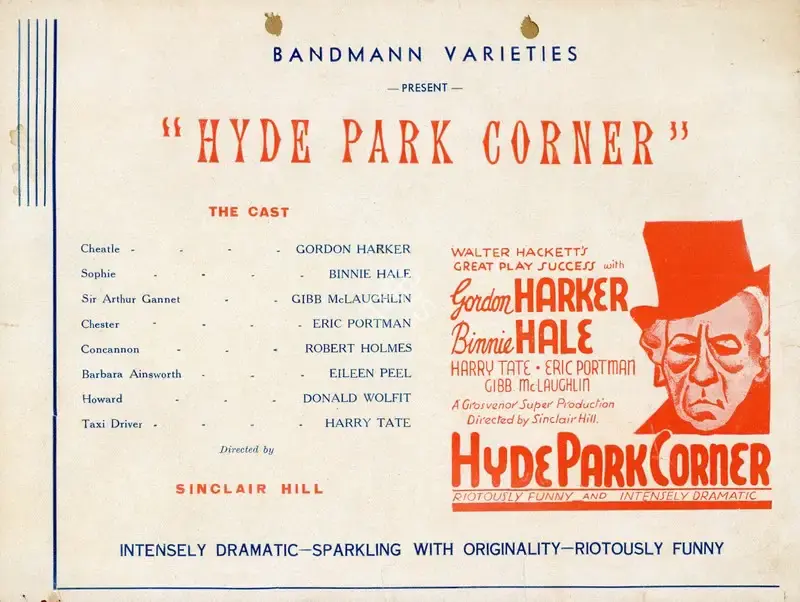 Sinclair Hill (Director), Hyde Park Corner, 1935, Handbill