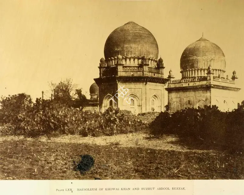 Colonel Thomas Biggs (Photographer), Mausoleum of Khowas Khan and Huzrut Abdool Ruzzak, Bijapur, Antiquarian Photograph